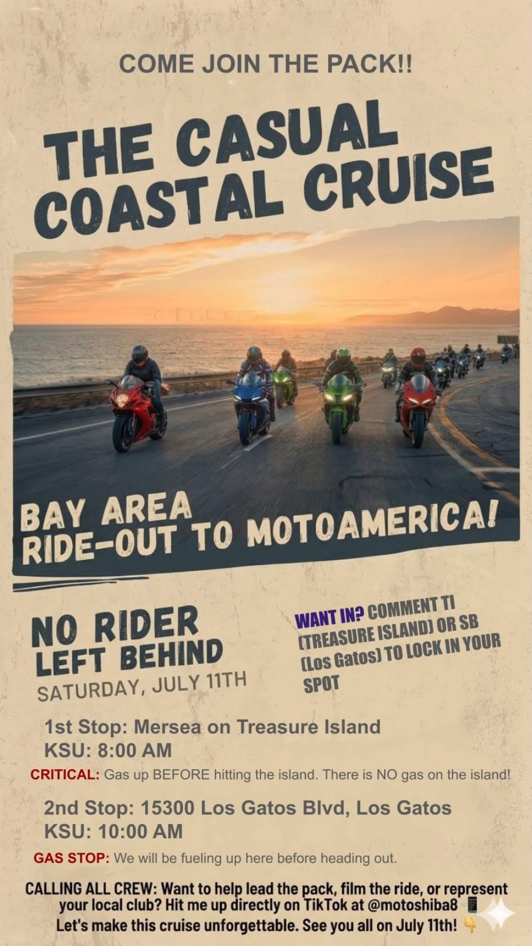 MotoAmerica @ Laguna Seca — SF Group Ride flyer