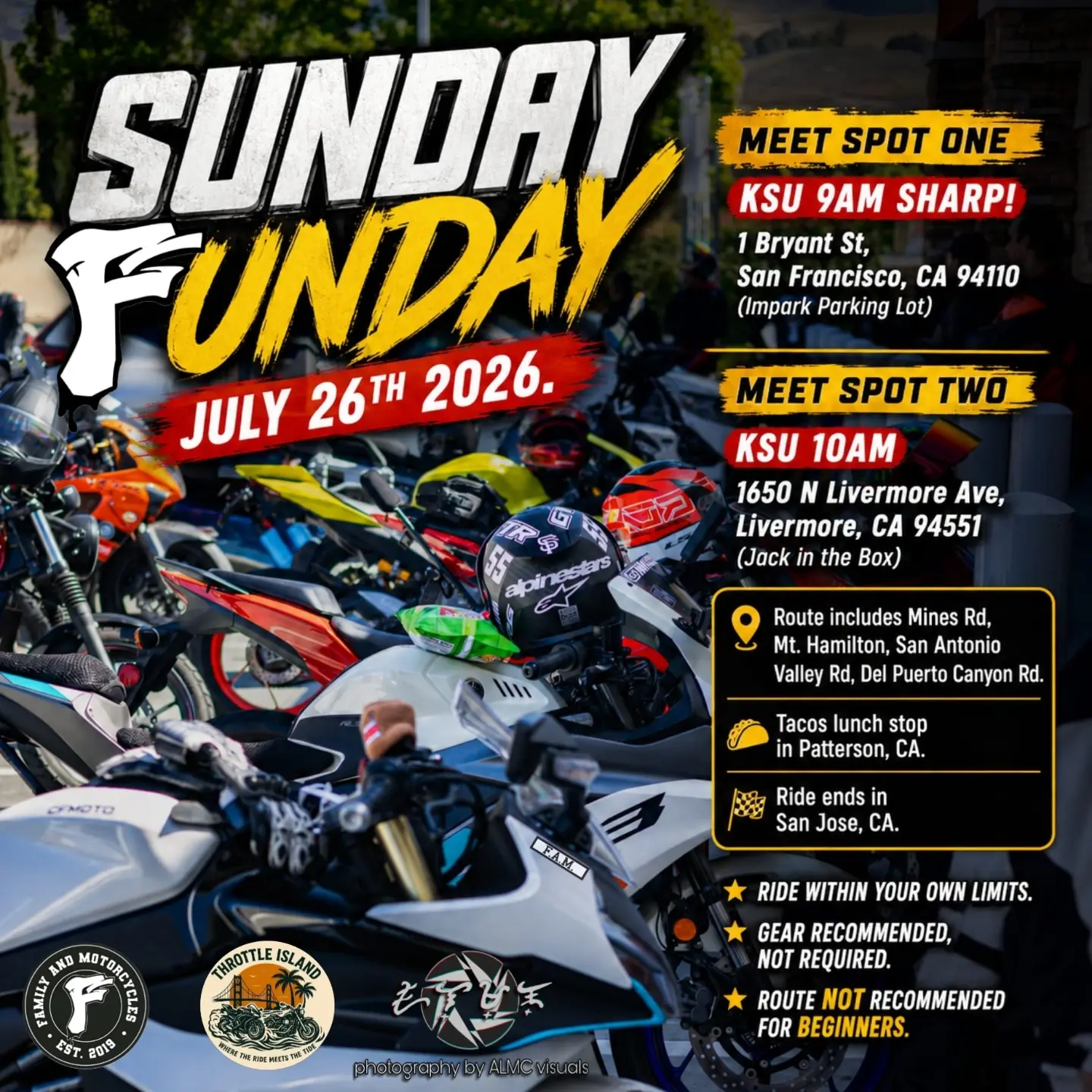 Sunday Funday Ride — Livermore to San Jose flyer
